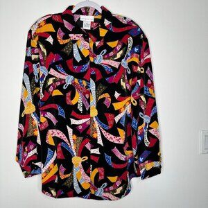 Susan Graver Shirt Black‎ Size 1X Colorful